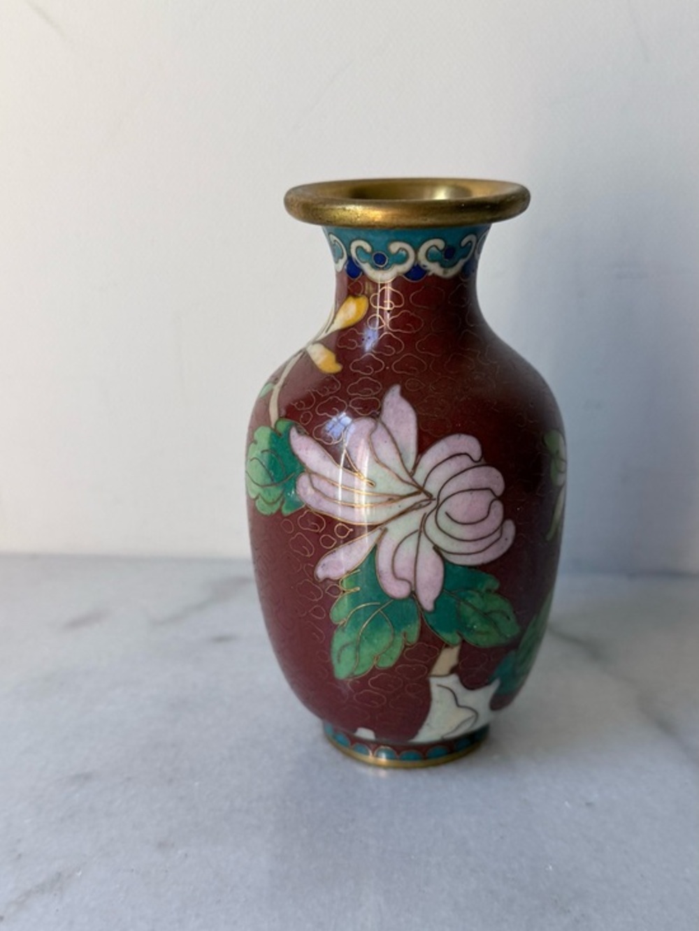 Maroon Floral Cloisonné Accent Vase small vase